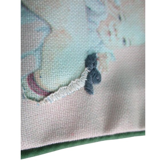 Vintage Embroidered Finished Christmas Stocking Girl Doll Teddy Bear Santa GUC - Picture 11 of 16